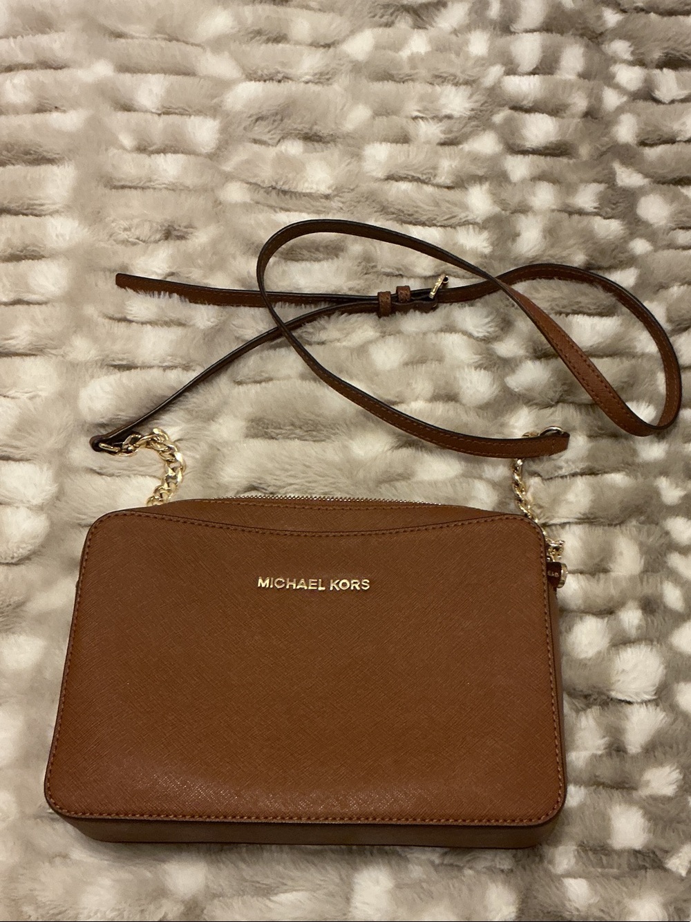 Michael Kors Cognac Leather Crossbody Bag with Gold Hardware